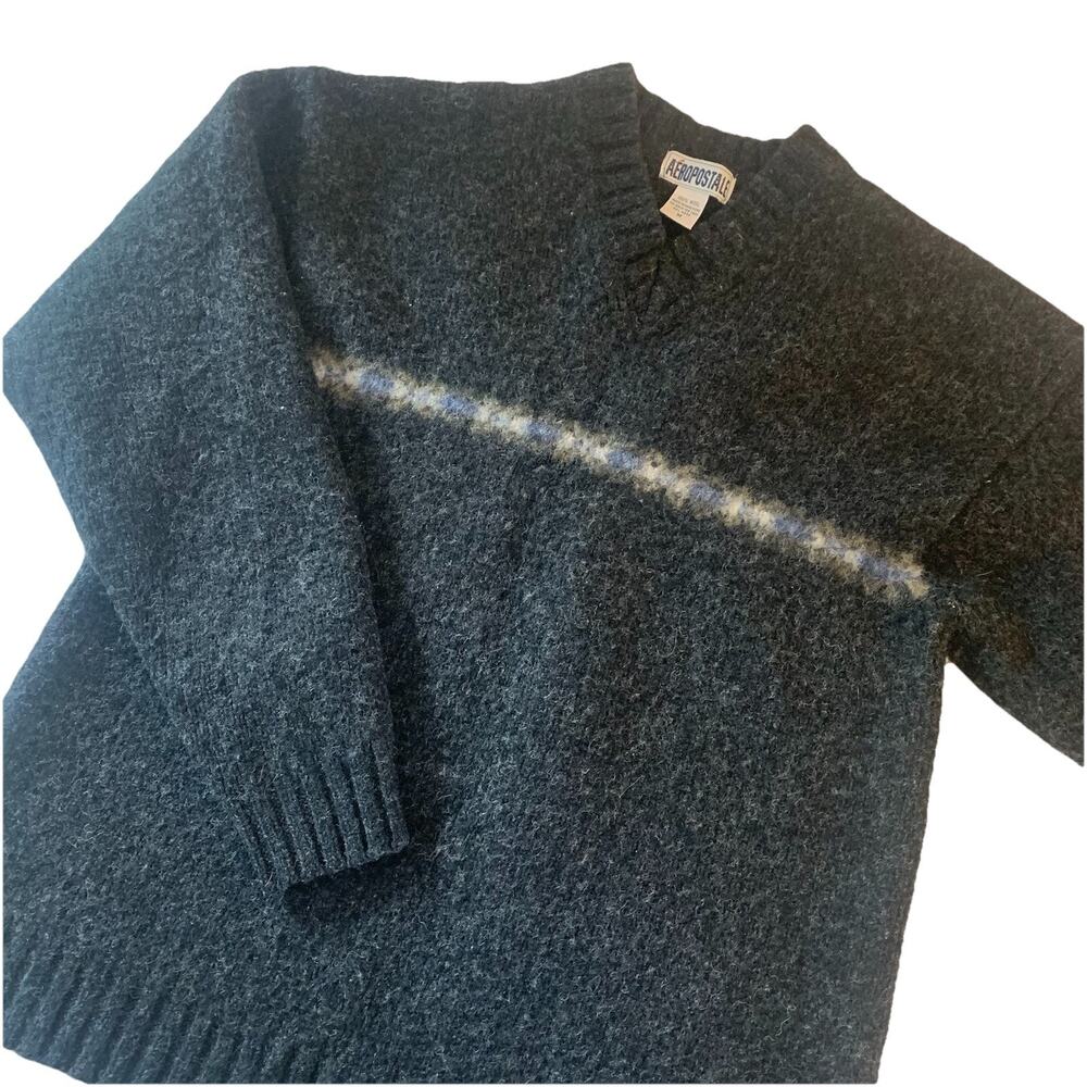 Vintage 90s Aeropostale Men's 100% Wool Knit Pullover Sweater Dark Gray Size M